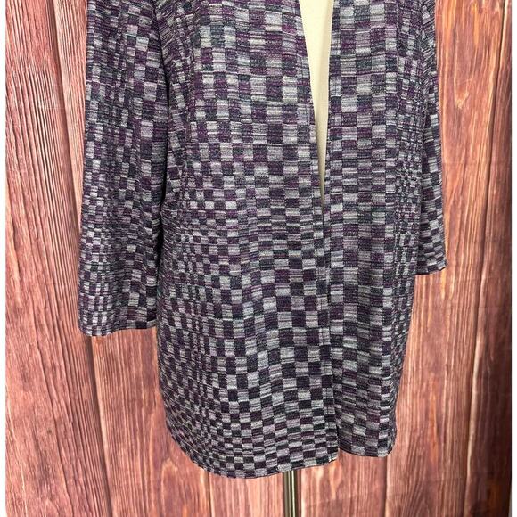 Easywear by Chicos Open Cardigan Size 3 (XL) Checkered Print Purple - Picture 5 of 7